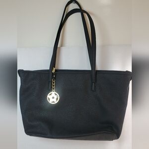 Bueno Black Faux Leather Tote Bag Gold Chain Charm Large Purse Shoulder Bag